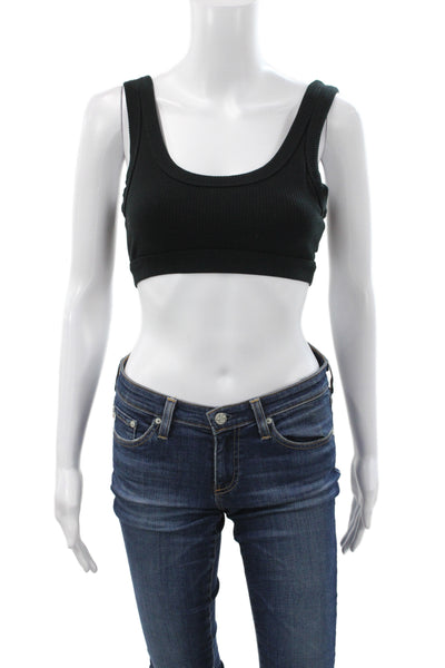 Alo Womens Ribbed Scoop Neck Sleeveless Sports Bra Solid Black Size XS