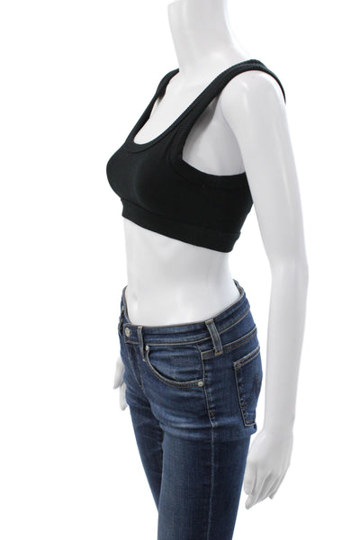 Alo Womens Ribbed Scoop Neck Sleeveless Sports Bra Solid Black Size XS