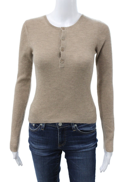 The Tile Club Womens Cashmere Henley Sweater Beige Long Sleeve Size 2XS