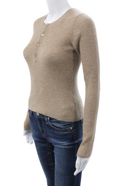 The Tile Club Womens Cashmere Henley Sweater Beige Long Sleeve Size 2XS