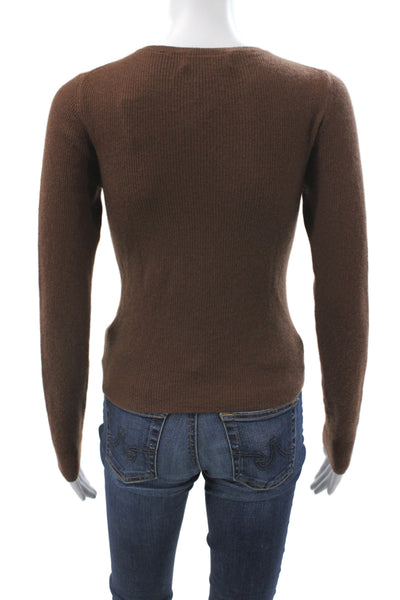 The Tile Club Womens Cashmere Brown Henley Sweater Round Neck Size 2XS