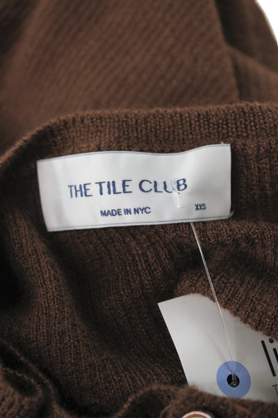 The Tile Club Womens Cashmere Brown Henley Sweater Round Neck Size 2XS