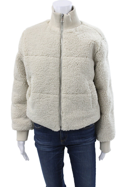 DH New York Womens Puffer Jacket Ivory Polyester Zip Long Sleeve Size XS