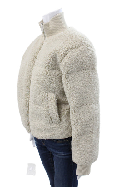 DH New York Womens Puffer Jacket Ivory Polyester Zip Long Sleeve Size XS