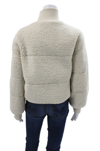DH New York Womens Puffer Jacket Ivory Polyester Zip Long Sleeve Size XS