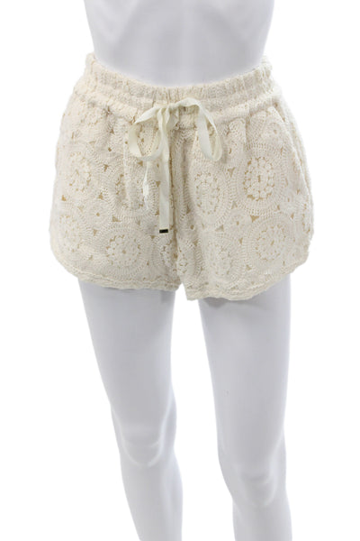 Cami NYC Womens Paperbag Shorts Ivory Geometric Cotton Drawstring Boho Size 2XS