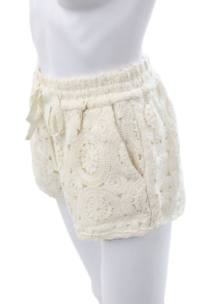 Cami NYC Womens Paperbag Shorts Ivory Geometric Cotton Drawstring Boho Size 2XS