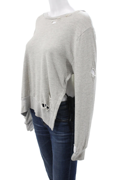 Pam & Gela Womens Jersey Distressed Gray Pullover Long Sleeve Tee Cotton Size S