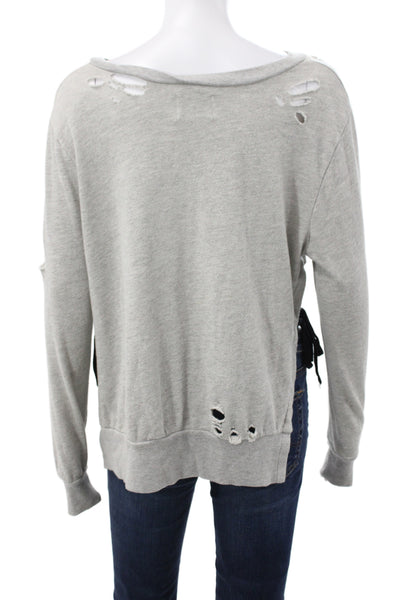 Pam & Gela Womens Jersey Distressed Gray Pullover Long Sleeve Tee Cotton Size S