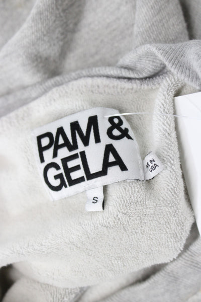 Pam & Gela Womens Jersey Distressed Gray Pullover Long Sleeve Tee Cotton Size S