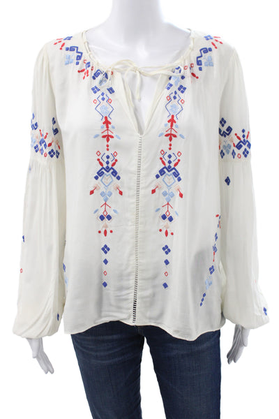 Parker Womens Rayon V-Neck Tunic Blouse White Long Sleeve Size XS