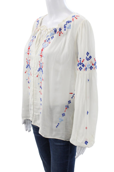 Parker Womens Rayon V-Neck Tunic Blouse White Long Sleeve Size XS