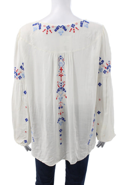 Parker Womens Rayon V-Neck Tunic Blouse White Long Sleeve Size XS