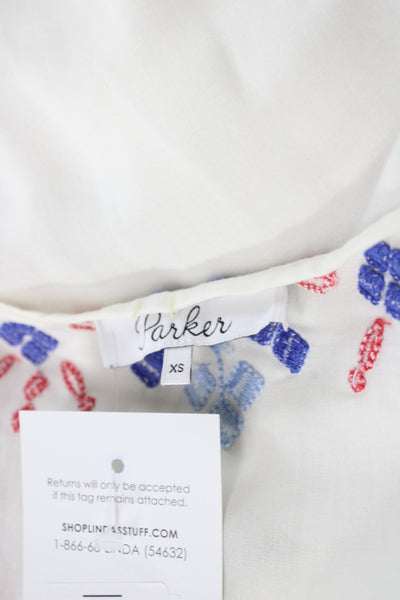 Parker Womens Rayon V-Neck Tunic Blouse White Long Sleeve Size XS