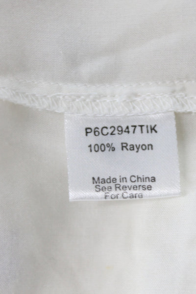 Parker Womens Rayon V-Neck Tunic Blouse White Long Sleeve Size XS