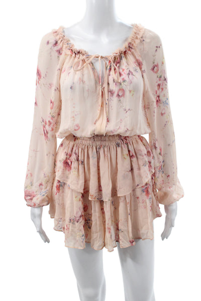 Love Shack Fancy Womens Blouson Floral Silk Long Sleeve Neck Dress Size XS