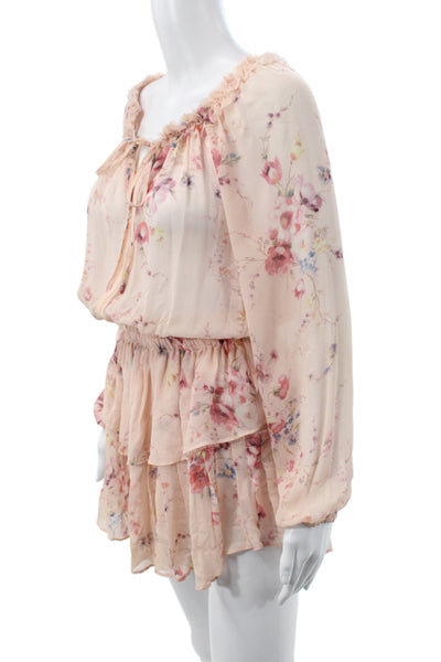 Love Shack Fancy Womens Blouson Floral Silk Long Sleeve Neck Dress Size XS