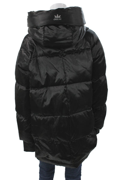 Orolay Women Puffer Jacket Black Zip Polyester Winter Long Sleeve Size M