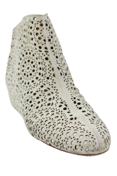 Alaia Womens Suede Laser Cut Wedge Ankle Boots White Size 40 10