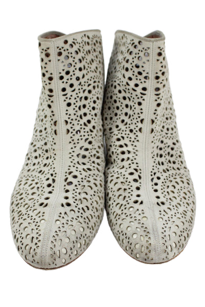 Alaia Womens Suede Laser Cut Wedge Ankle Boots White Size 40 10