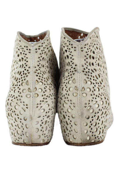 Alaia Womens Suede Laser Cut Wedge Ankle Boots White Size 40 10
