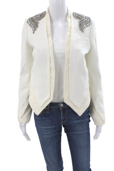 Haute Hippie Women Military Jacket White Embellished Long Sleeve Size 2