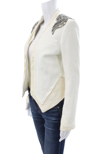 Haute Hippie Women Military Jacket White Embellished Long Sleeve Size 2