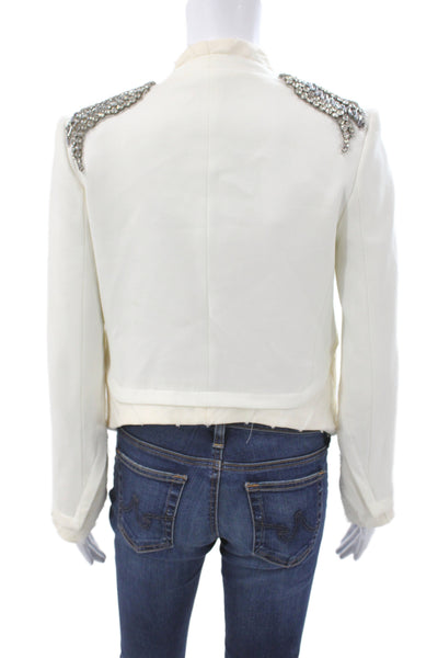 Haute Hippie Women Military Jacket White Embellished Long Sleeve Size 2