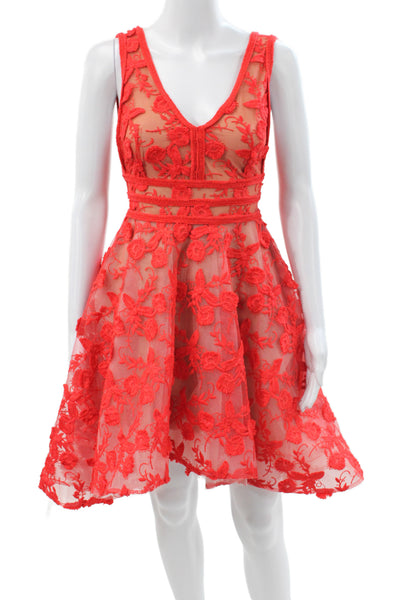 Nadine Merabi Womens Fit & Flare Floral Red V Neck Knee Length Dress Size 6