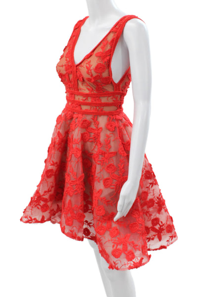 Nadine Merabi Womens Fit & Flare Floral Red V Neck Knee Length Dress Size 6