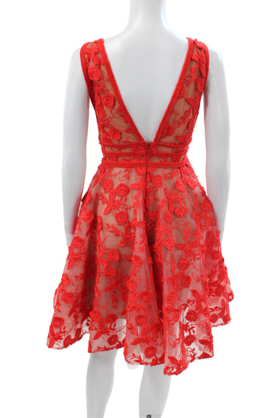Nadine Merabi Womens Fit & Flare Floral Red V Neck Knee Length Dress Size 6