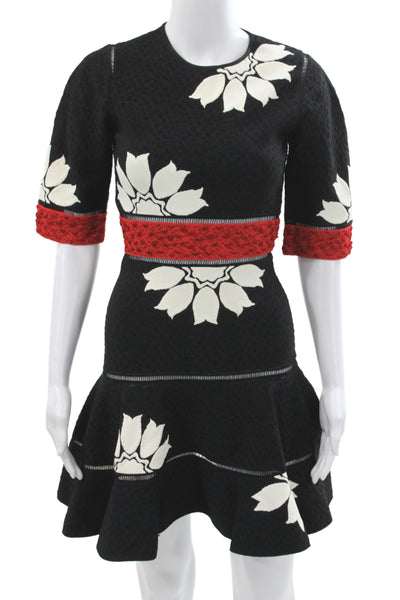 Alexander McQueen Womens Fit & Flare Dress Black Floral Knit Half Sleeve Size S
