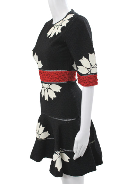 Alexander McQueen Womens Fit & Flare Dress Black Floral Knit Half Sleeve Size S