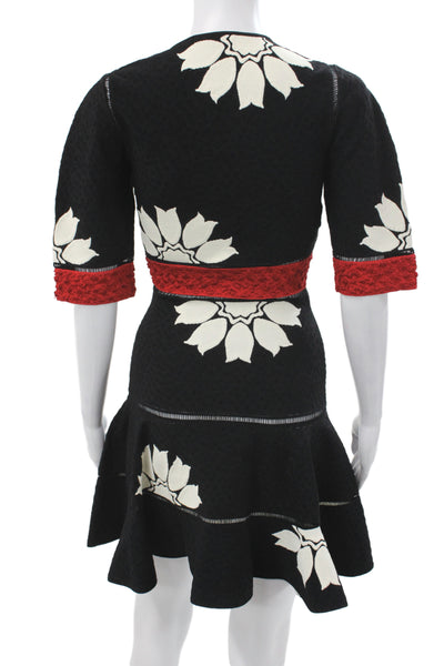 Alexander McQueen Womens Fit & Flare Dress Black Floral Knit Half Sleeve Size S