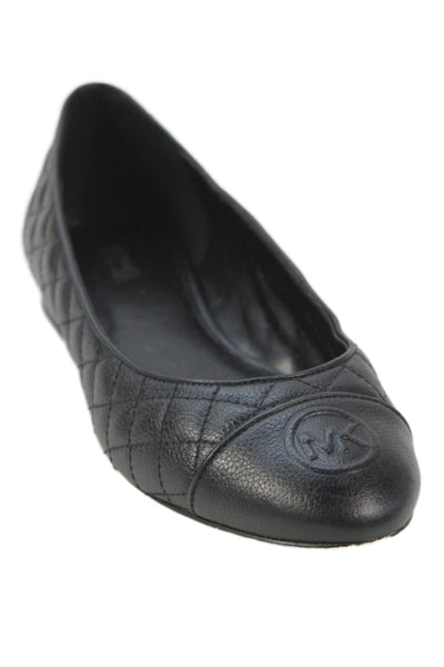 Michael Michael Kors Womens Leather Quilted Ballet Flats Black Size 8 Medium