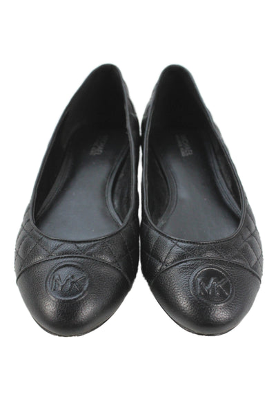 Michael Michael Kors Womens Leather Quilted Ballet Flats Black Size 8 Medium