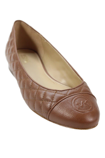 Michael Michael Kors Womens Quilted Cap Toe Ballet Flats Brown Size 8 Medium