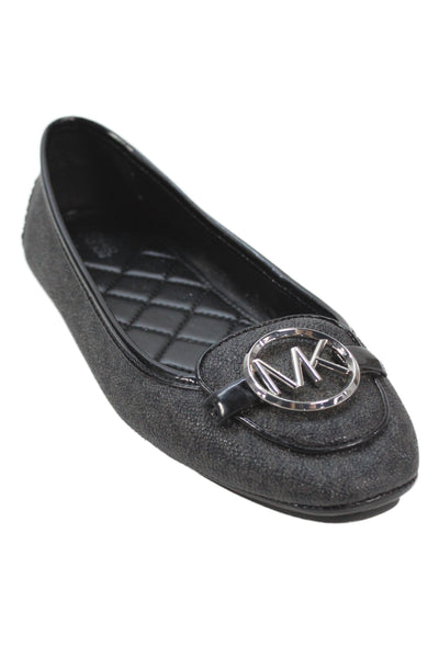 Michael Michael Kors Womens Monogram Print Ballet Flats Black Grey Size 8 Medium
