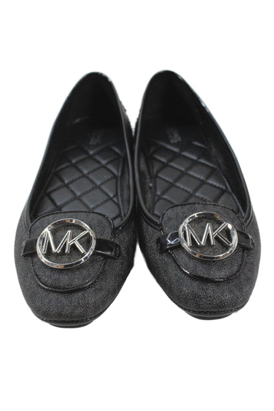 Michael Michael Kors Womens Monogram Print Ballet Flats Black Grey Size 8 Medium