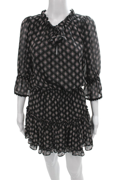 Misa Women Blouson Dress Black 3/4 Sleeve Round Neck Viscose Size XS