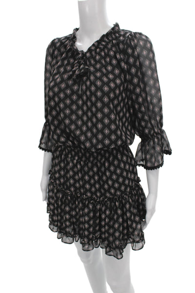 Misa Women Blouson Dress Black 3/4 Sleeve Round Neck Viscose Size XS