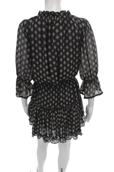 Misa Women Blouson Dress Black 3/4 Sleeve Round Neck Viscose Size XS
