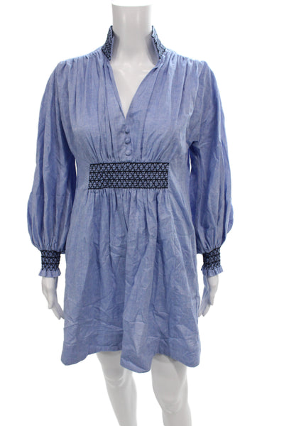 Tuckernuck Women Mini Dress Blue V-Neck Long Sleeve Button Size XS