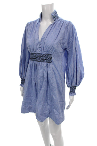 Tuckernuck Women Mini Dress Blue V-Neck Long Sleeve Button Size XS