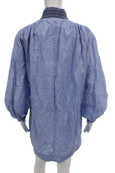 Tuckernuck Women Mini Dress Blue V-Neck Long Sleeve Button Size XS