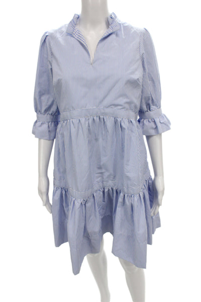 Gretchen Scott Women Shirt Dress Blue Striped Collared 3/4 Sleeve Size XS