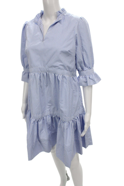 Gretchen Scott Women Shirt Dress Blue Striped Collared 3/4 Sleeve Size XS