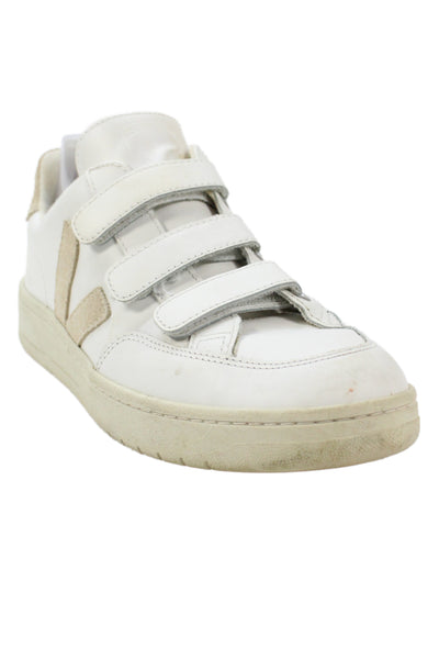 Veja Womens V-Lock Leather Hook and Loop Strap Sneakers White Size 8