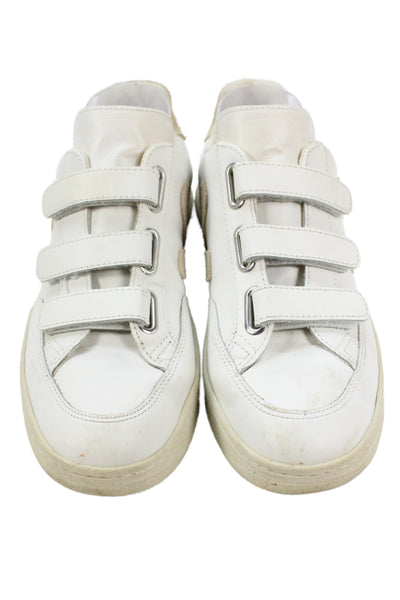 Veja Womens V-Lock Leather Hook and Loop Strap Sneakers White Size 8
