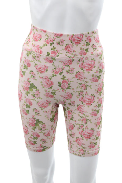 Love Shack Fancy X Bandier Womens Pink Floral Athletic Shorts Size XS